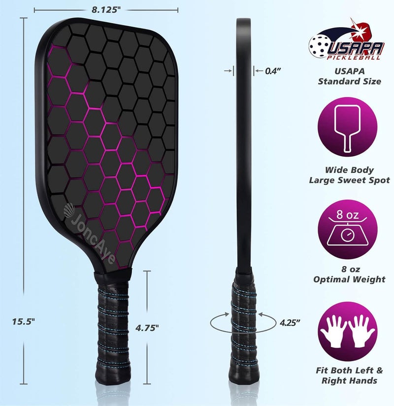 JoncAye Pickleball-Paddles-Set of 4 or 2 Rackets by , USAPA Approved Pickle-Ball Equipment with Balls, Bag, Accessories, Fiberglass Graphite Pickleball Racquet Set for Men, Women - Image 5